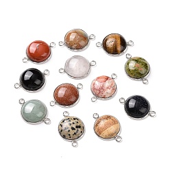 Mixed Stone Natural & Synthetic Mixed Gemstone Connector Charms, Half Round Links, with Stainless Steel Color Tone 304 Stainless Steel Findings, 18x25.5x7mm, Hole: 2mm
