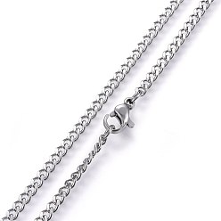 Stainless Steel Color 304 Stainless Steel Curb Chain Necklaces, with Lobster Clasps, Stainless Steel Color, 17.72 inch(45cm)