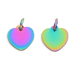 Rainbow Color Ионное покрытие (ip) 304 брелоки для штамповки из нержавеющей стали, зеркальная полировка, шарма сердца, Радуга цветов, 10.5x10.5x1 мм, Перейти кольцо: 5x0.7 мм, внутренний диаметр: 3 мм
