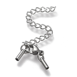 Stainless Steel Color 304 Stainless Steel Curb Chain Extender, with Cord Ends and Lobster Claw Clasps, Stainless Steel Color, Chain Extender: 54mm, Clasps: 10x6.5x3.5mm, Cord Ends: 7x2.5mm, 1.5mm inner diameter