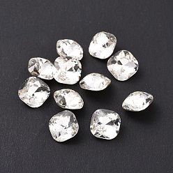 Crystal Glass Rhinestone Cabochons, Pointed Back & Silver Back Plated, Random Back Color, Square, Crystal, 8x8x5mm