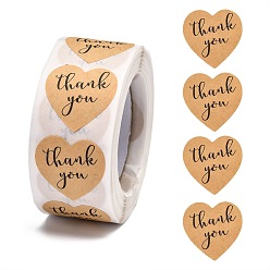 Tan 1 Inch Thank You Stickers, Self-Adhesive Kraft Paper Gift Tag Stickers, Adhesive Labels, Heart Shape, Tan, Heart: 25x25mm, 500pcs/roll