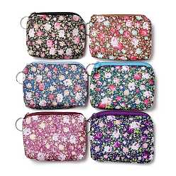 Mixed Color Rose Flower Pattern Cotton Cloth Wallets, Change Purse, with Zipper & Iron Key Ring, Mixed Color, 8.95~9.1x11.3~11.4x1.2~1.25cm