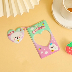 Light Green PVC Photocard Sleeve Keychain, with Pendant and Heart Clear Window, Rectangle with Dog Pattern, Light Green and Pearl Pink, Light Green, 106x67mm, Inner Diameter: 87x62mm