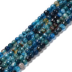 Prussian Blue Natural Agate Beads Strands, Faceted Round, Dyed & Heated, Prussian Blue, 3.7~4x3.9~4.3mm, Hole: 0.8mm, about 89~93pcs/strand, 13.98''(35.5cm)