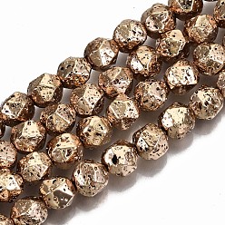 Light Gold Plated Electroplated Natural Lava Rock Bead Strands, Bumpy, Nuggets, Faceted, Light Gold Plated, 8x7.5x7.5mm, Hole: 1.2mm, about 46pcs/strand, 14.57 inch(37cm)