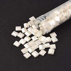 (TL592) Античный Жемчужный Цейлонский Цвета Слоновой Кости  Миюки тила бусины, японский бисер, 2-луночное, (TL 592) античная слоновая кость жемчужина Цейлон, 5x5x1.9 мм, отверстие : 0.8 мм, Около 118 шт / 10 г