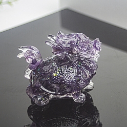 Amethyst Resin Dragon Turtle Display Decoration, with Natural Amethyst Chips inside Statues for Home Office Decorations, 75x50x57mm