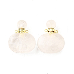 Хрусталь Кулоны для духов из натурального кварца, с 304 фурнитурой из нержавеющей стали, граненые, овальные амулеты, золотые, 32~33x25~26x10.5~11.5 мм, отверстие : 1.9 мм