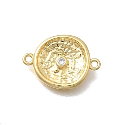 Прозрачный Латунные подвески-соединители с микропаве из кубического циркония, плоские круглые звенья, без кадмия и без свинца, стойки покрытие, долговечный, реальный 18 k позолоченный, прозрачные, 20.5x14.5x3 мм, Отверстие : 1.4 мм & 1.5 мм