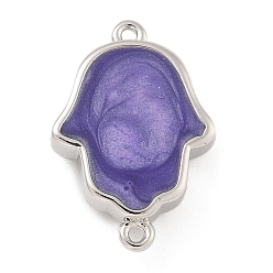 Фиолетовый Стойка покрытие латунь эмаль религия хамса рука соединительные подвески, долговечный, без кадмия и без свинца, платина, фиолетовые, 19x13x4 мм, отверстие : 1 мм