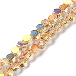 BurlyWood Transparent Electroplate Glass Beads Strands, AB Color, Faceted Flat Round, BurlyWood, 6x3mm, Hole: 1.2mm, about 98~100pcs/strand, 20.08''~20.87''(51~53cm)
