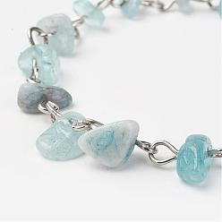 Аквамарин Натуральные аквамариновые чипсы ручной работы из бисера, несварные, с железными контактами, платина, 39.37 дюйм (1 м)