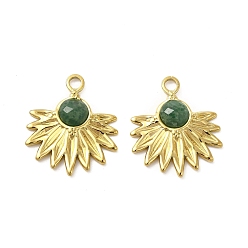 African Jade Natural African Jade Pendants, Faceted Flower Charms, with Vacuum Plating Real 18K Gold Plated 201 Stainless Steel Findings, 24x20.5x4.5mm, Hole: 2.5mm
