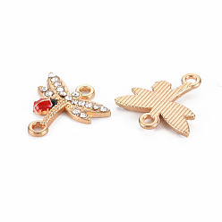 Red Alloy Links Connectors, with Enamel and Crystal Rhinestone, Light Gold, Dragonfly with Ladybird, Red, 19x18x2mm, Hole: 1.8mm