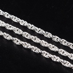 Silver Iron Rope Chains, Unwelded, Silver Color Plated, with Spool, Link: 2mm, Wire: 0.45mm thick, Chain: 3mm thick, about 328.08 Feet(100m)/roll