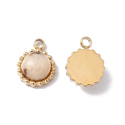 Feldspar Natural Feldspar Charms, with Ion Plating(IP) Real 24K Gold Plated 304 Stainless Steel Findings, Flower, 8x6x3mm, Hole: 1.1mm