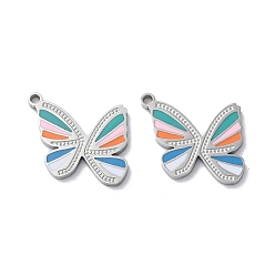 Stainless Steel Color 304 Stainless Steel Pendants, with Enamel, Butterfly Charm, Stainless Steel Color, 13.5x15.5x1.5mm, Hole: 1.4mm