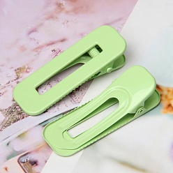 Pale Green Macaron Color Alloy Alligator Hair Clips, Hollowed Hair Accessories for Girls Women, Rectangle, Pale Green, 60x23mm
