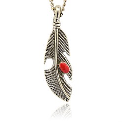 Red Antique Silver Alloy Enamel Leaf Pendants, Red, 40x11x3mm, Hole: 3mm