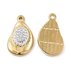 Crystal Rhinestone Pendants, with Real 18K Gold Plated 201 Stainless Steel Findings, Twist Teardrop Charms, Clear, 22x13x3.5mm, Hole: 1.4mm
