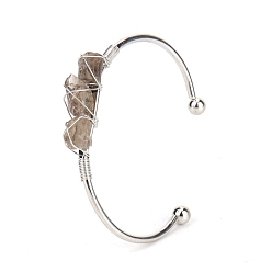 Quartz Fumé Bracelets de manchette en perles de copeaux de quartz fumé naturel, bracelet en fil métallique, diamètre intérieur: 2-1/2 pouce (6.5 cm)