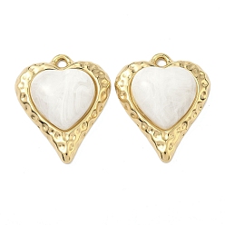 Белый 304 подвески из нержавеющей стали и смолы, шарма сердца, вакуумное покрытие pvd, реальный 18 k позолоченный, белые, 32x26.5x7.5 мм, отверстие : 3 мм