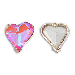 Pale Violet Red Electroplate K9 Glass Pendants, with Light Gold Plated Brass Findings, Cadmium Free & Lead Free, Faceted, Heart, Pale Violet Red, 26.5x26.5x7.5mm, Hole: 1.2mm