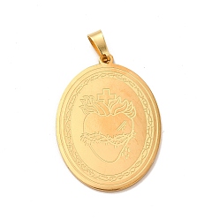 Golden 304 Stainless Steel Pendants, Oval with Heart Charm, Golden, 34x25x1.5mm, Hole: 8x4mm