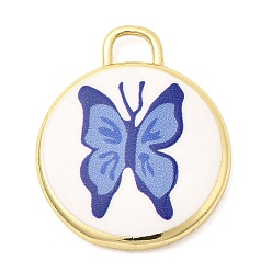 Бабочка Латунные подвески с принтом, плоские круглые прелести, долговечный, реальный 18 k позолоченный, бабочка, 20x17x3 мм, отверстие : 3x3 мм