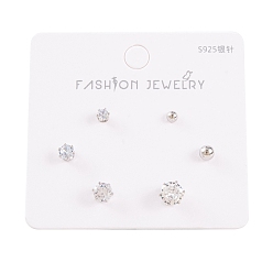 Платина 6 серьги-гвоздики из латуни с прозрачным цирконием, шт., с 925 штырями стерлингового серебра, круглый и шестиугольник, платина, 6.5x3 мм