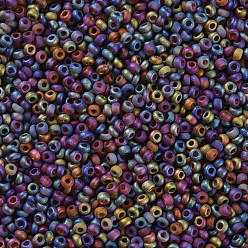 Purple 12/0 Grade A Round Glass Seed Beads, Transparent Frosted Style, AB Color Plated, Iris, Purple, 2x1.5mm, Hole: 0.8mm, about 30000pcs/bag