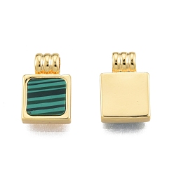 Real 18K Gold Plated Synthetic Malachite Charms, with Brass Findings, Square, Real 18K Gold Plated, 13.5x9x4mm, Hole: 2.5mm