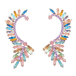colorful Sparkling Half Moon Earrings with Colorful Gems - Fashionable Alloy Studs and Clips for Women
