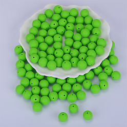 Lime Round Silicone Focal Beads, Chewing Beads For Teethers, DIY Nursing Necklaces Making, Lime, 15mm, Hole: 2mm