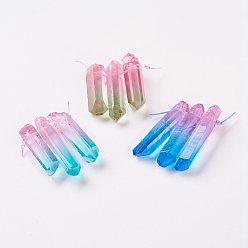Mixed Color Natural Quartz Crystal Pointed Pendants, Dyed, Mixed Color, 26~50x5~10x5~10mm, Hole: 1mm, 3pcs/set