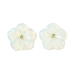 Опал Резные подвески из опалита, подвески-цветы с латунной бабочкой из прозрачного кубического циркония, реальный 18 k позолоченный, долговечный, стойки покрытие, 30x30.5x6 мм, отверстие : 1.4 мм