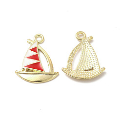 Red Alloy Enamel Pendant Rhinestone Settings, Sailboat, Golden, Red, Fit for 1mm Rhinestone, 21.5x16.5x2mm, Hole: 1.6mm
