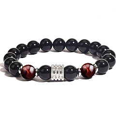Indian Red Natural Obsidian Stretch Bracelets, Indian Red, 7-1/2 inch(19cm)