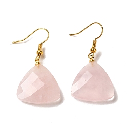 Розовый Кварц Серьги-подвески с треугольными огранками из натурального розового кварца, золотые латунные серьги, 40x20.5 мм