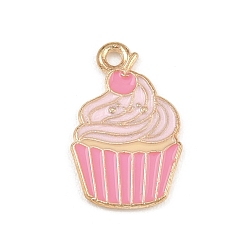 Food Valentine's Day Alloy Enamel Pendants, Light Gold, Cake, 21.5x13x1.5mm, Hole: 1.6mm