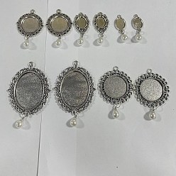 Античное Серебро 10 шт 5 стиль подвеска из сплава кабошон настройки, с абс пластмассовой имитационной жемчужиной, овальные, античное серебро, 38~75 мм
