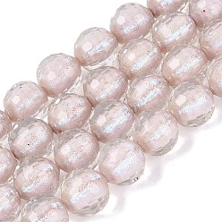 Misty Rose Resin Beads Strands, Bead in Bead, with Glass & Glitter Powder Inside, Round, Faceted(96 Facets), Misty Rose, 9~10mm, Hole: 0.7mm, about 49~51pcs/strand, 18.50~19.29 inch(47~49cm)
