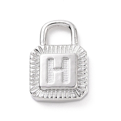 Letter H Eco-friendly Rack Plating Brass Pendants, Cadmium Free & Lead Free, Long-Lasting Plated, Lock with Alphabet, Platinum, Letter.H, 15x10x3mm, Hole: 3.5x4mm