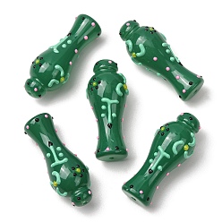 Grün Glasemailperlen, handgezeichnete Perlen, Vase, grün, 48x20 mm, Bohrung: 2 mm