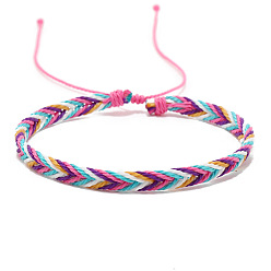 Hot Pink Wax Ropes Braided Woven Cord Bracelet, Ethnic Tribal Adjustable Bracelet for Women, Hot Pink, Inner Diameter: 2-1/8~2-1/2 inch(5.5~6.5cm)