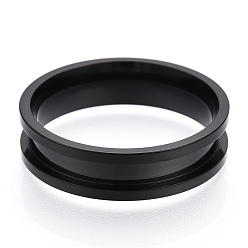 Black 201 Stainless Steel Grooved Finger Ring Settings, Ring Core Blank, for Inlay Ring Jewelry Making, Electrophoresis Black, Inner Diameter: 20mm