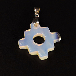 Opalite Opalite Geometric Pendants, Cross Charms with Platinum Plated Matel Snap on Bails, 30x30x5mm