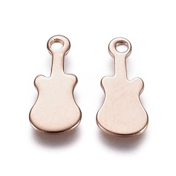 Rose Gold 201 Stainless Steel Charms, Guitar, Stamping Blank Tag, Rose Gold, 14x6x0.7mm, Hole: 1.4mm