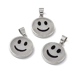 White Jade Natural White Jade Pendants, Flat Round with Smiling Face Charms, with Rack Plating Platinum Tone Brass Findings, Cadmium Free & Lead Free, 21x18.5x3mm, Hole: 4x6mm
